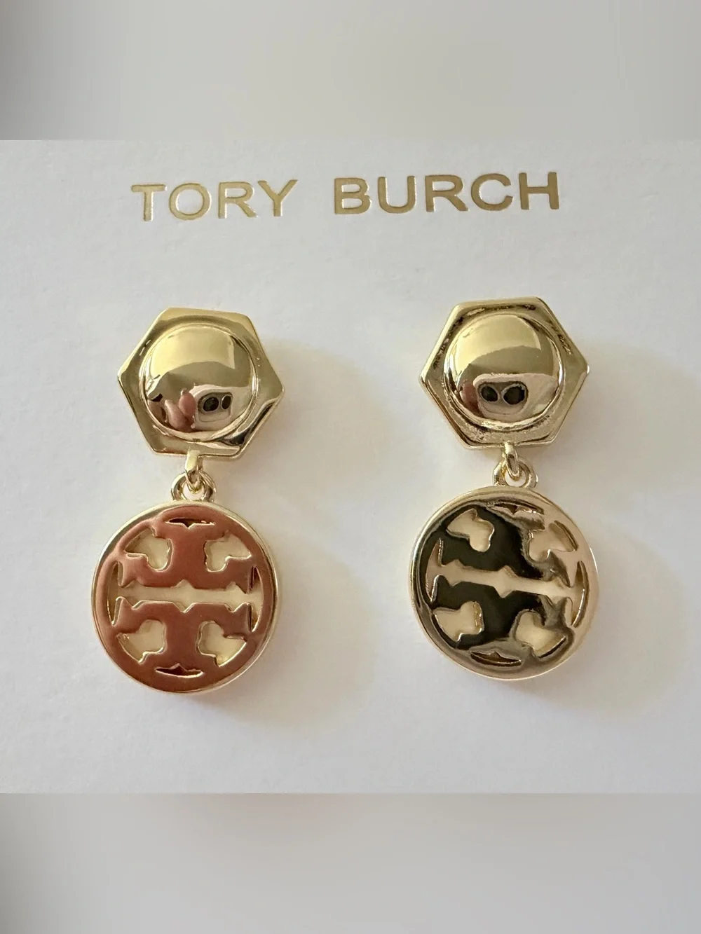 Tory Burch Gold-Tone Drop Earrings with Logo Discs